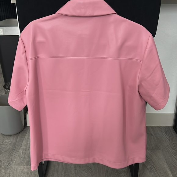Faux Leather Button Up Boxy Shirt Pink Express - Picture 5 of 5